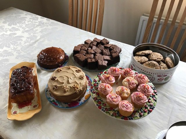 a selection of homemade cakes including the famous coffee and walnut cake