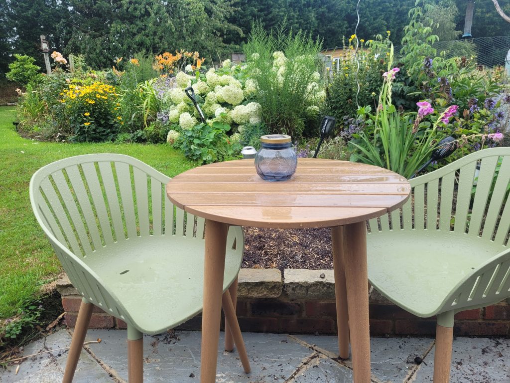 table and chairs in the garden